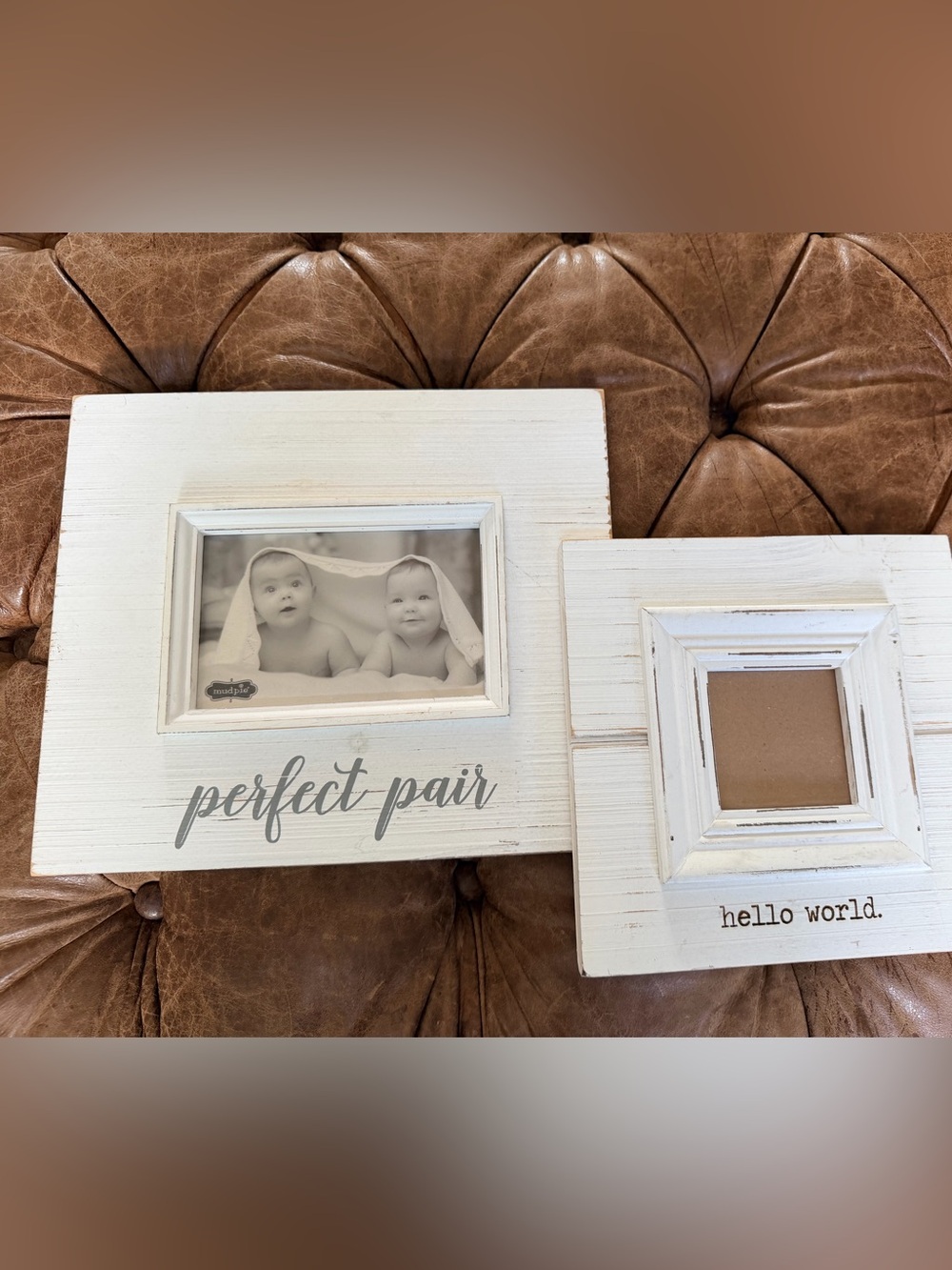 Mud Pie Picture Frames Set of 2 White Distressed Wood Farmhouse Shabby Chic Baby